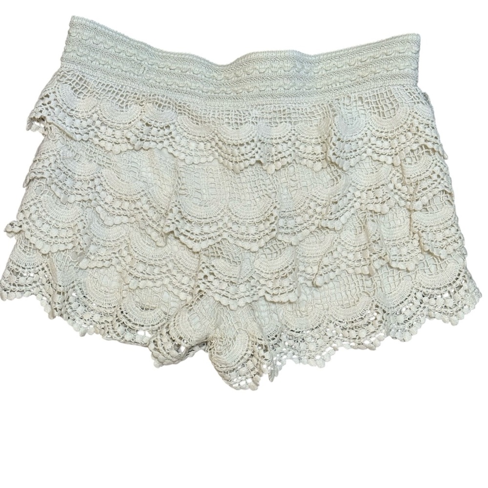 MIAMI Ivory crochet High Waist boho festival Shorts women’s size LARGE coastal
